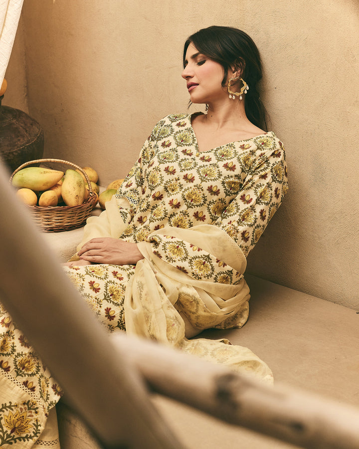 Ivara Yellow Cotton Printed Suit Set