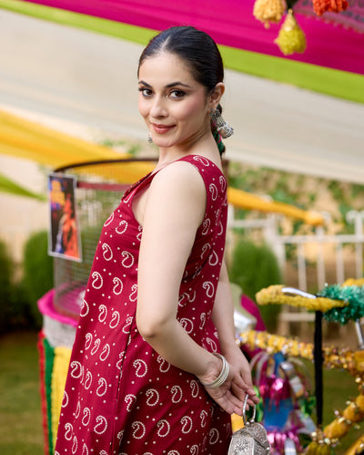 Gulaal Maroon Bandhani Cotton Kurta Set