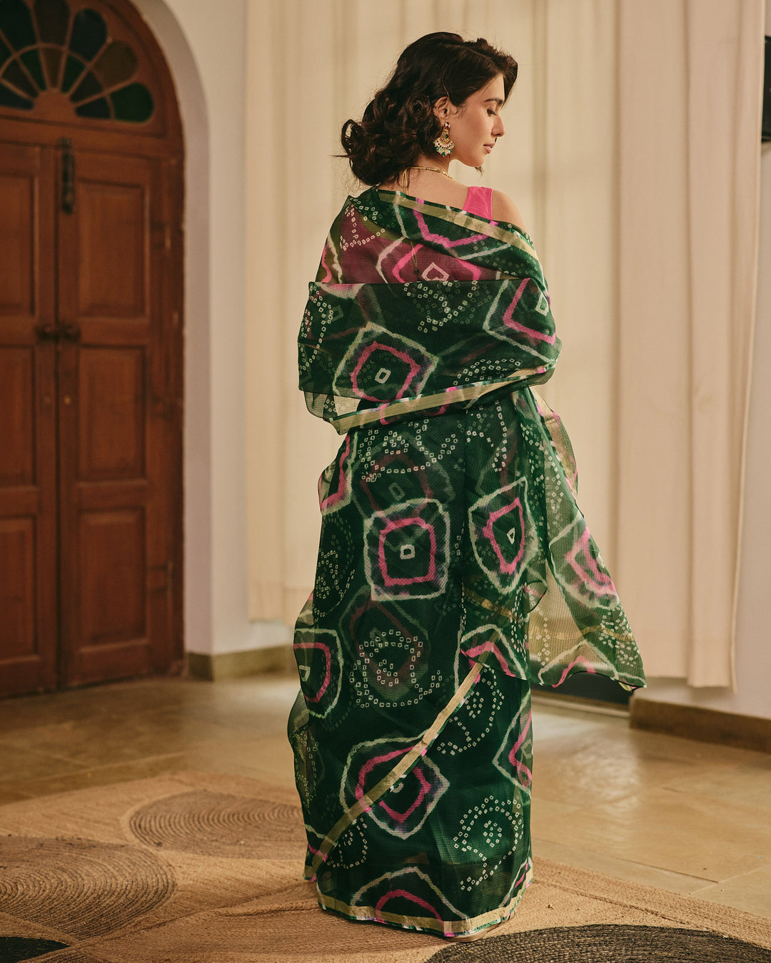 Pushp Green Doria Bandhej Saree