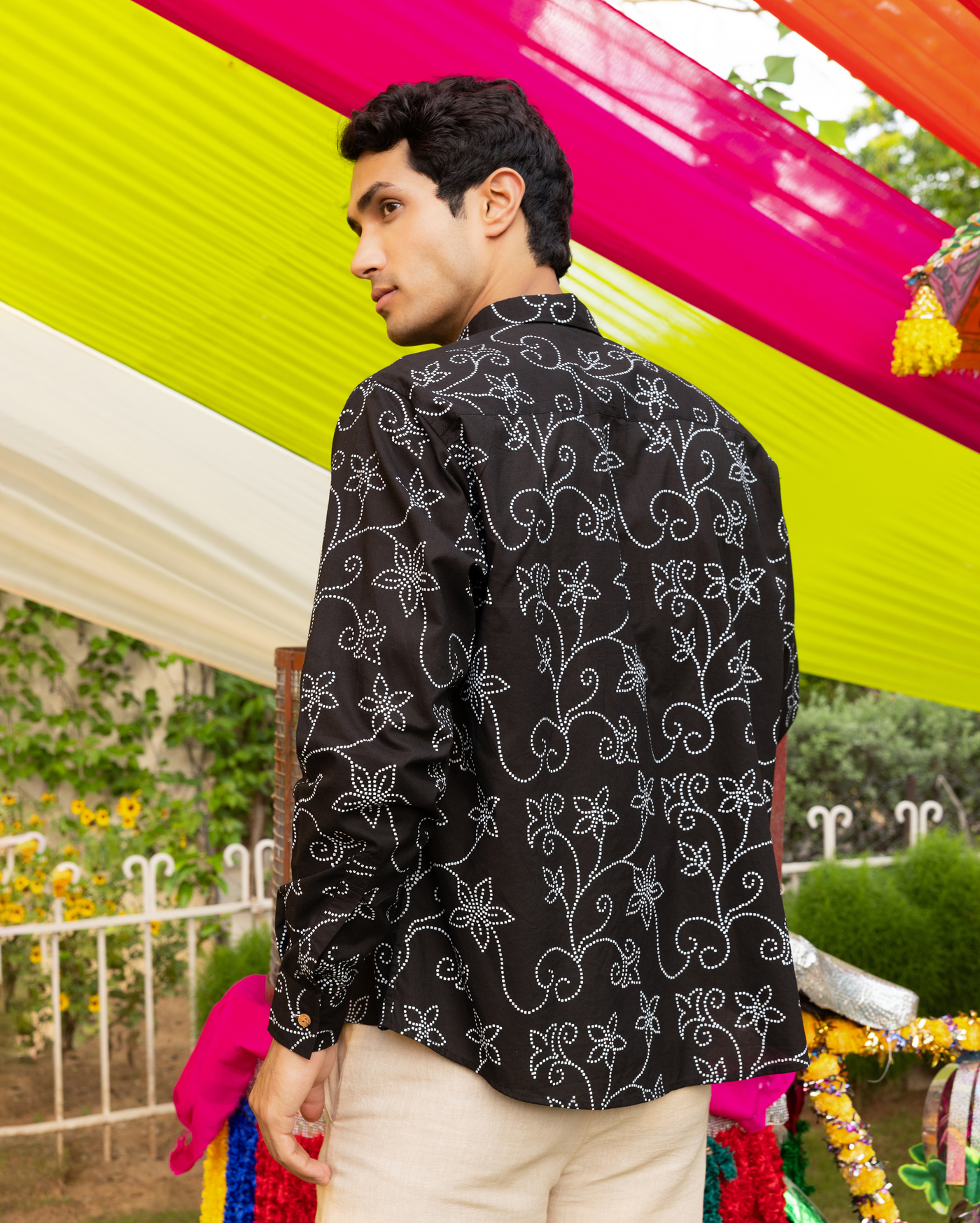 Ahan Black Bandhani Cotton Shirt