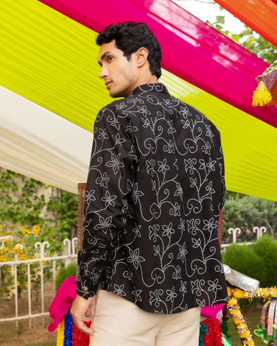 Ahan Black Bandhani Cotton Shirt