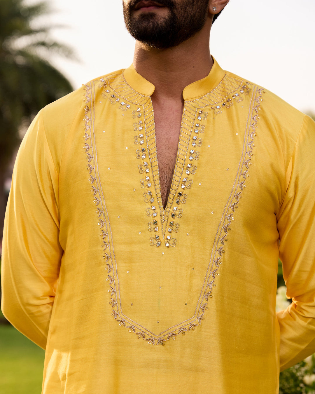 Kuber Yellow Chanderi Embroidered Kurta