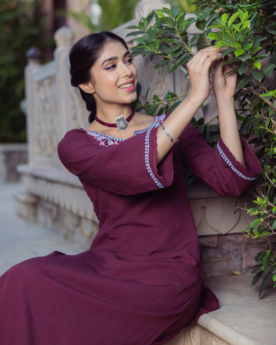 Chic Brown Embroidered Flex Kurta Set