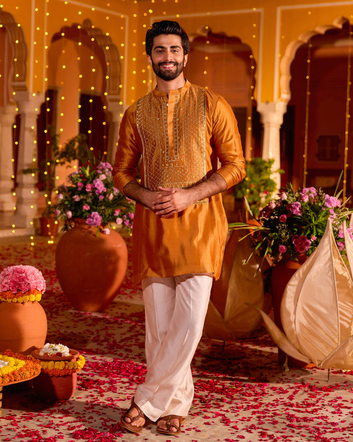 Bajrang Mustard Chanderi Embroidered Kurta