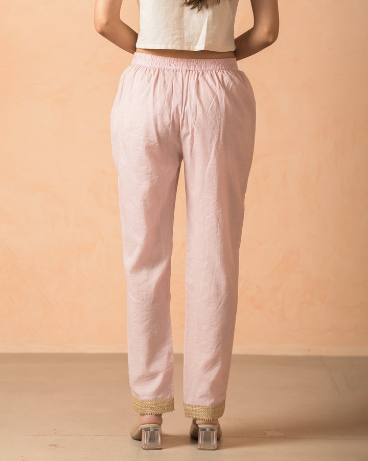 Arovi Pink Chanderi Solid Straight Pants