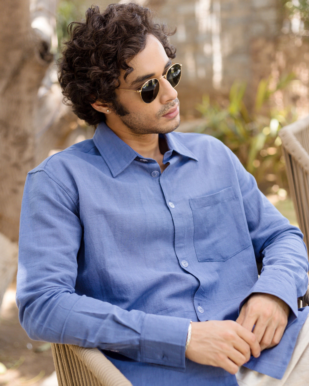 Xavian Blue Cotton Flex Solid Shirt