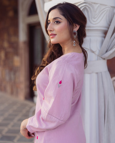 Tulip Pink Embroidered Flex Kurta Set