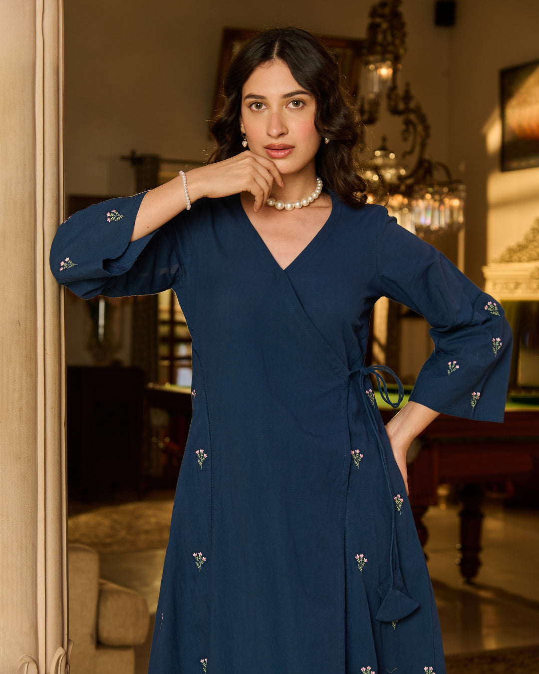 Murry Blue Embroidered Cotton Kurta Set