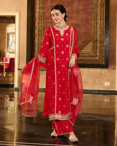 Jini Red Jacquard Suit Set