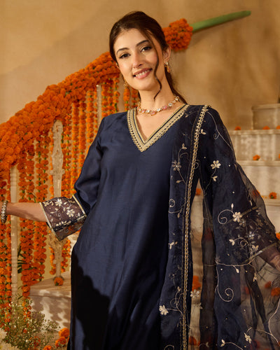 Lumi Blue Solid Chanderi Suit Set
