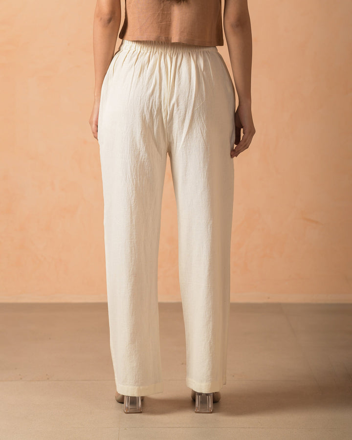 Yaira Cream Cotton Flex Solid Straight Pants