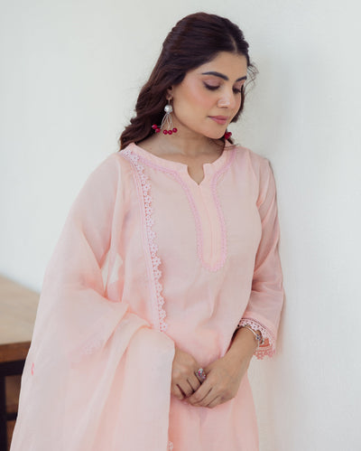Milky Peach Handpainted Chanderi Suit Set