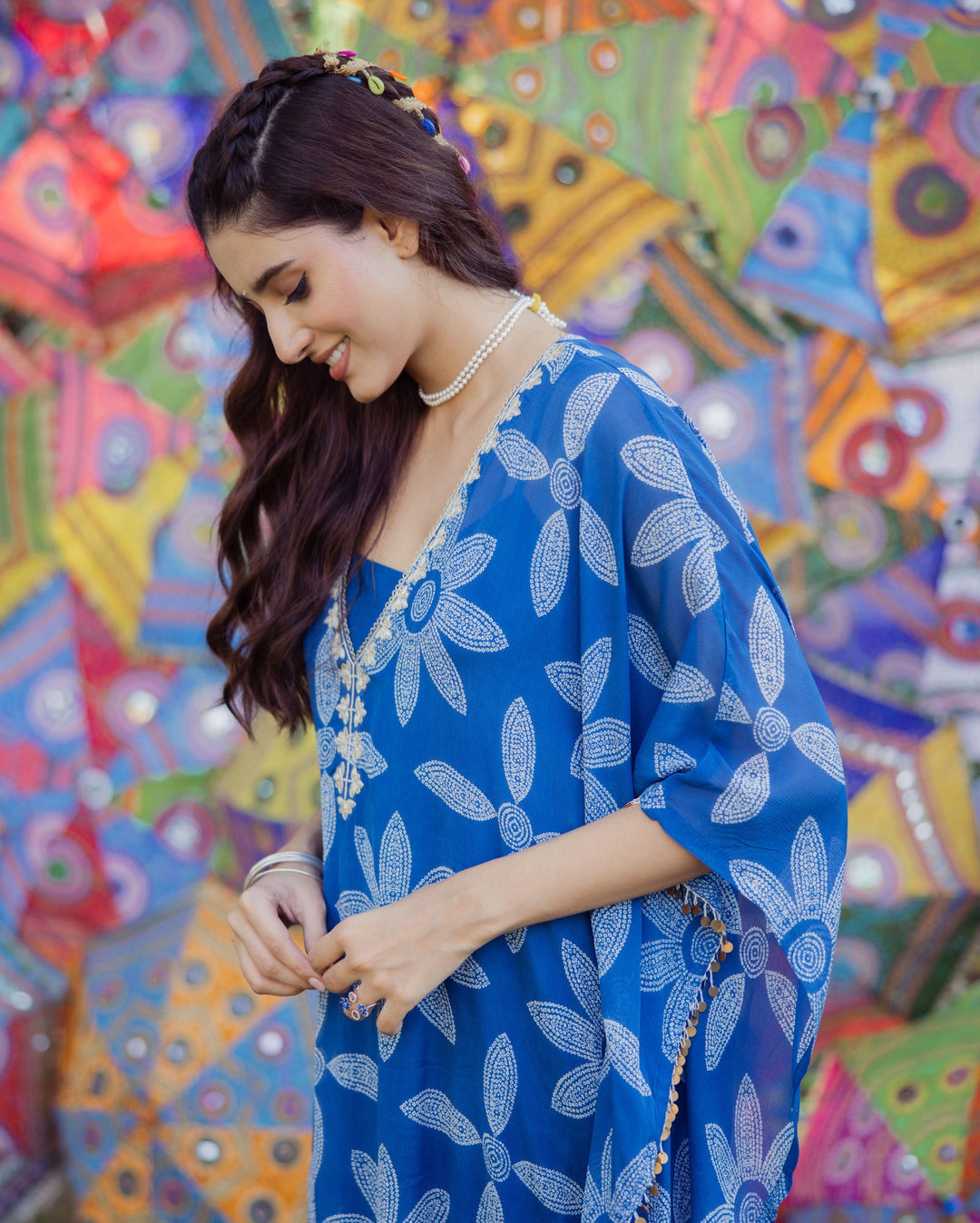 Diksha Blue Bandhani Chinon Kurta Set