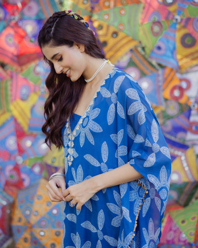 Diksha Blue Bandhani Chinon Kurta Set