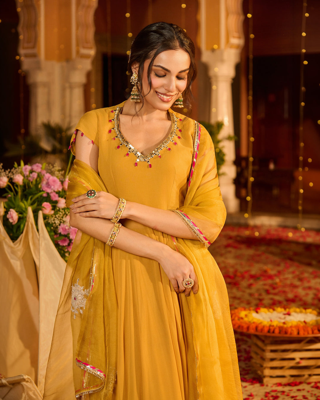 Ujjvika Mustard Embroidered Georgette Suit Set