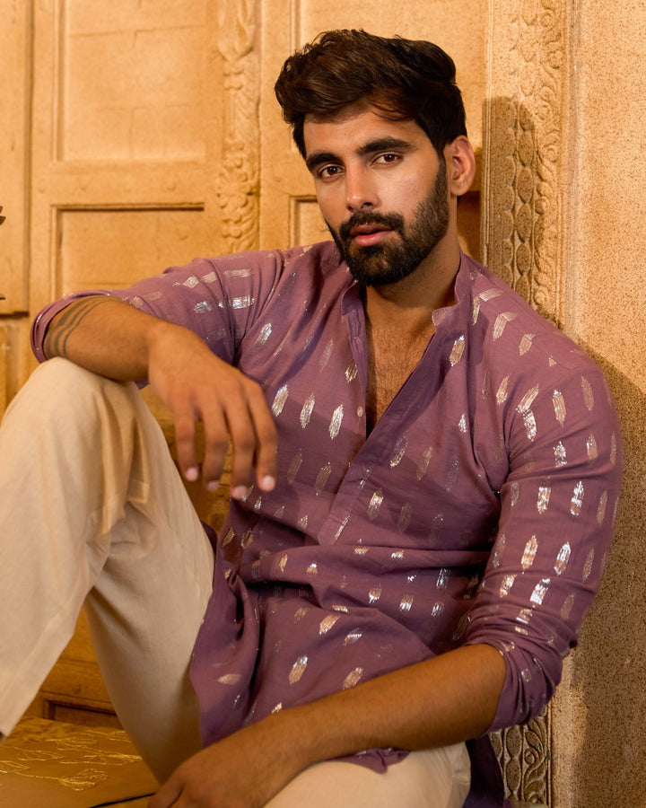 Pravah Mauve Knitted Lurex Kurta