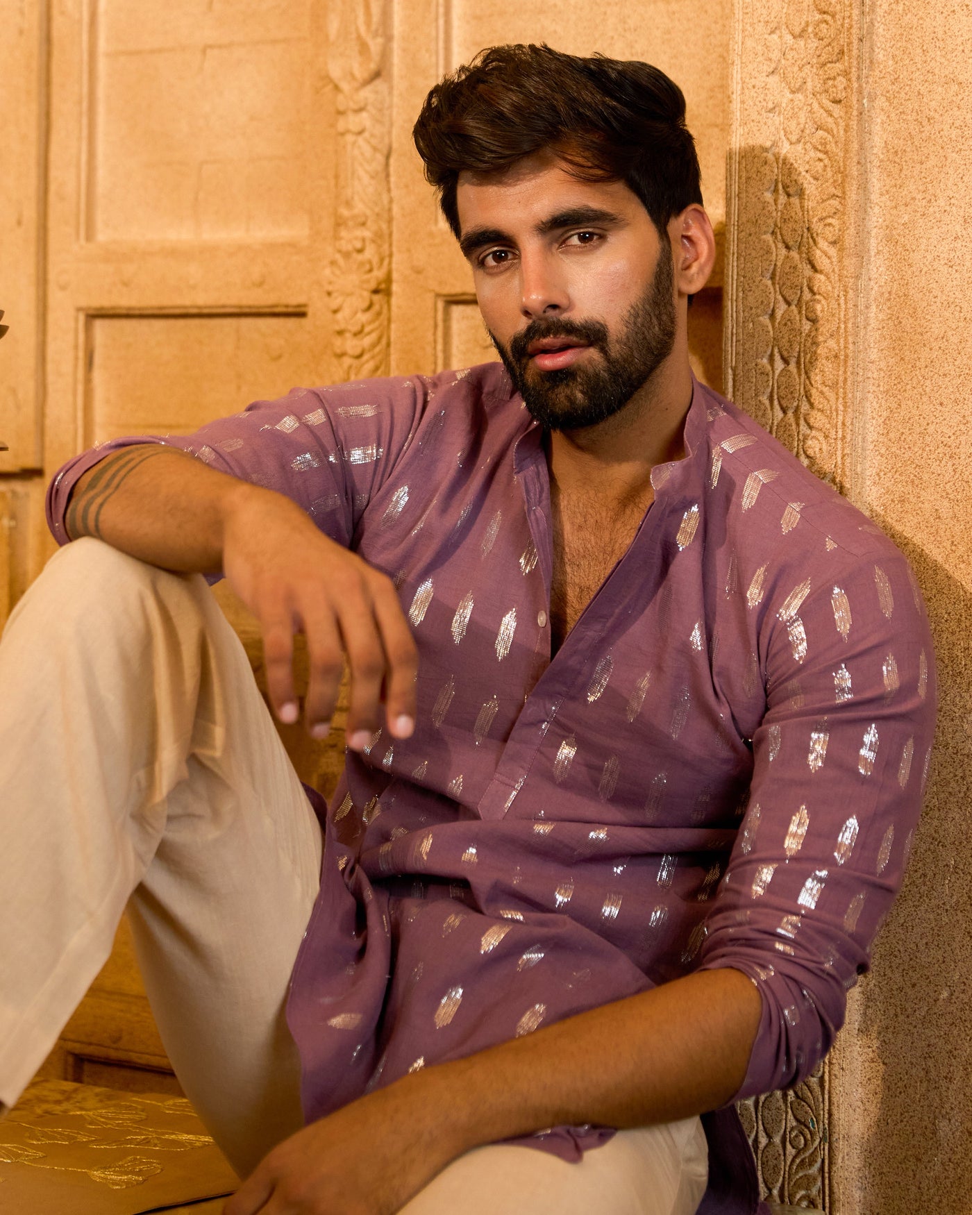 Pravah Mauve Knitted Lurex Kurta