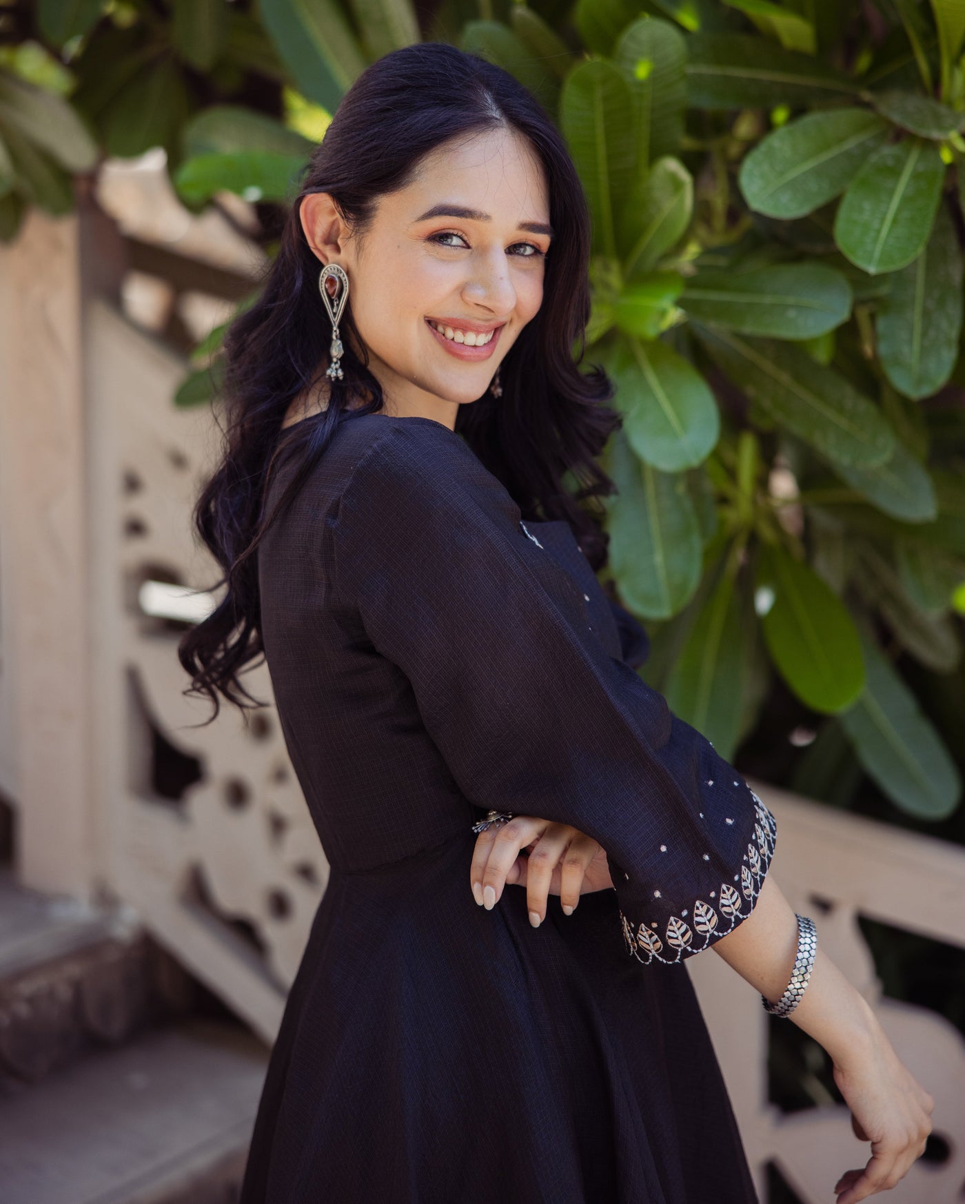 Enchanted Leaf Black Embroidered Doria Coord Set