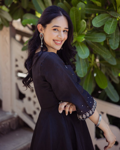 Enchanted Leaf Black Embroidered Doria Coord Set