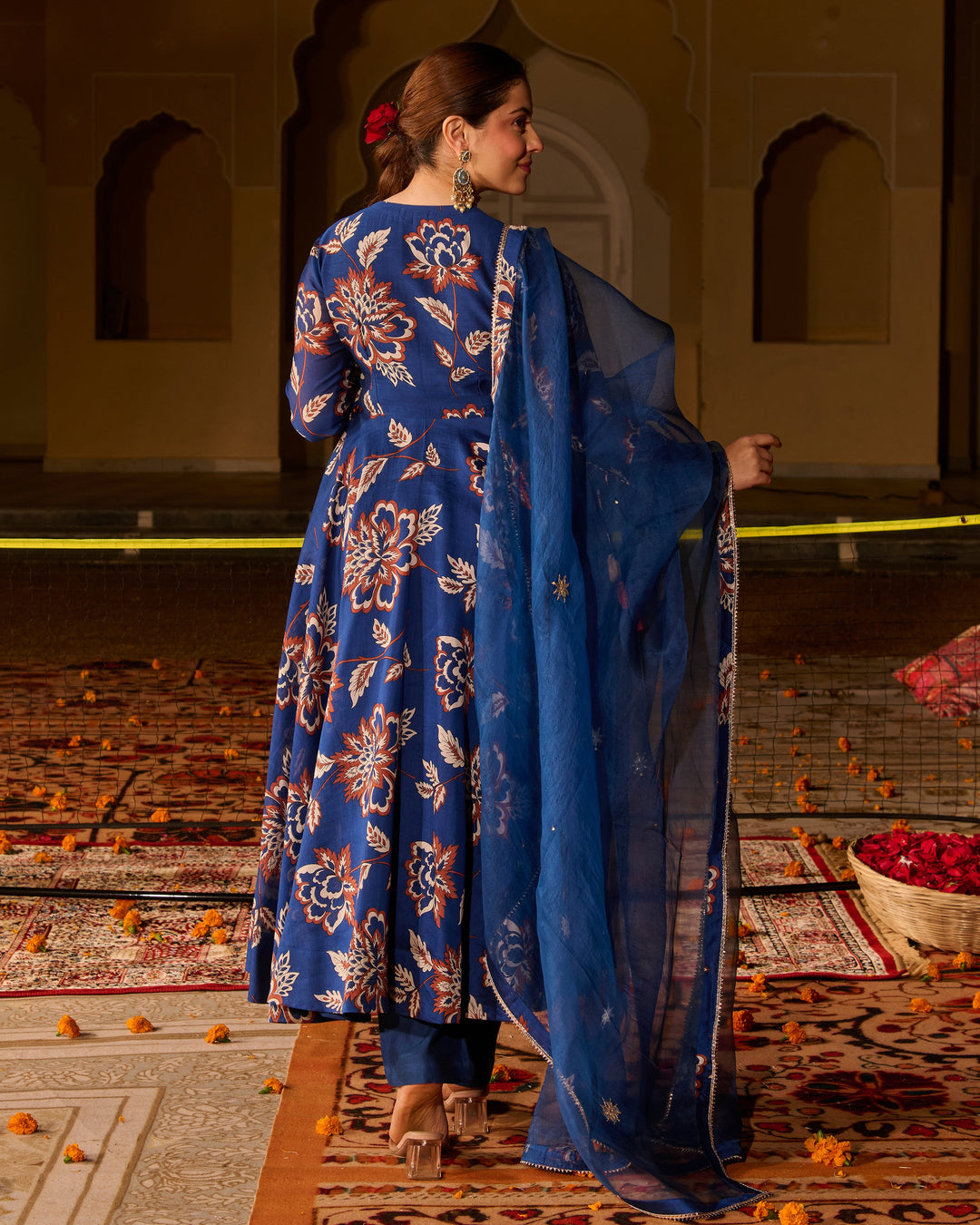 Saba Blue Printed Chanderi Suit Set