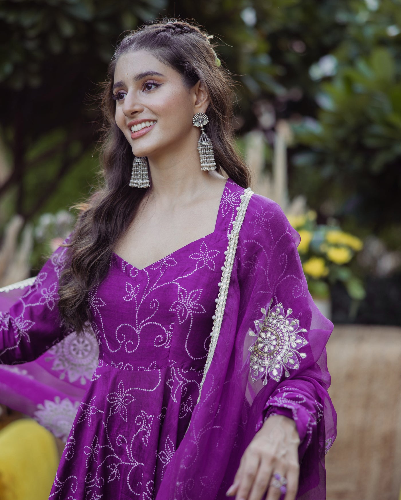 Anuraag Purple Bandhani Muslin Suit Set
