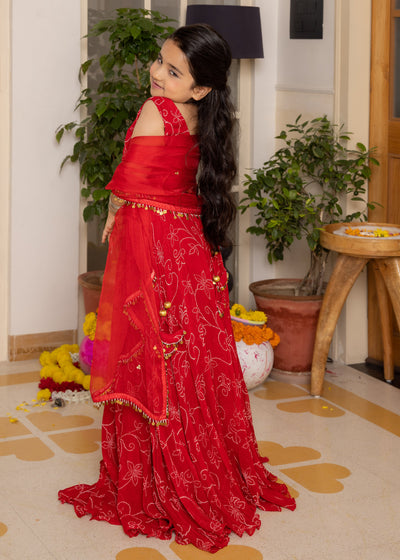 Kiara Red Bandhani Georgette Lehenga Set