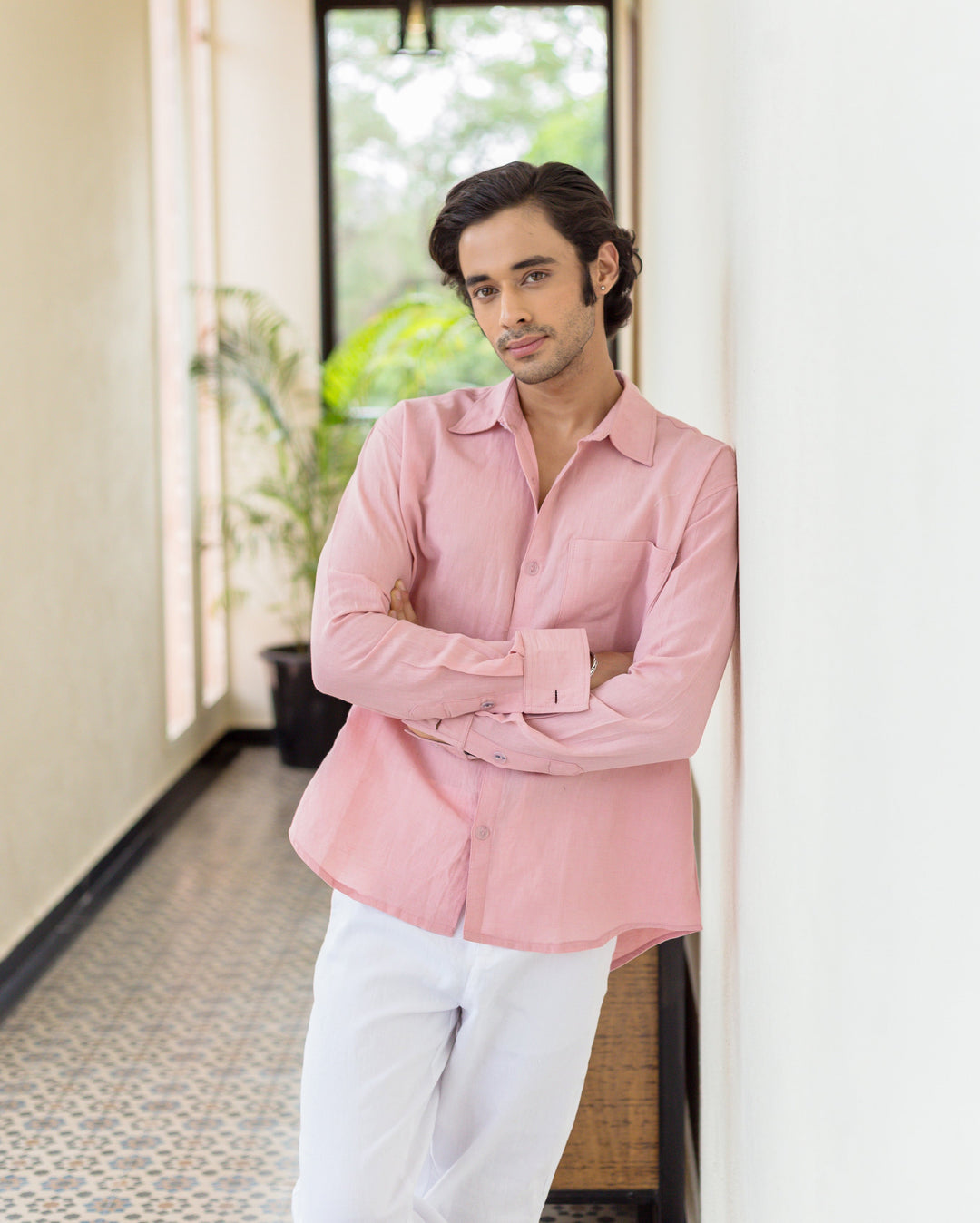 Rovik Nude Pink Cotton Flex Solid Shirt