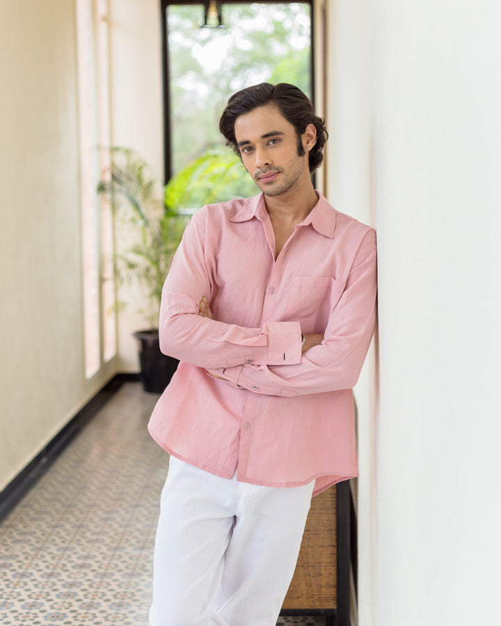Rovik Nude Pink Cotton Flex Solid Shirt