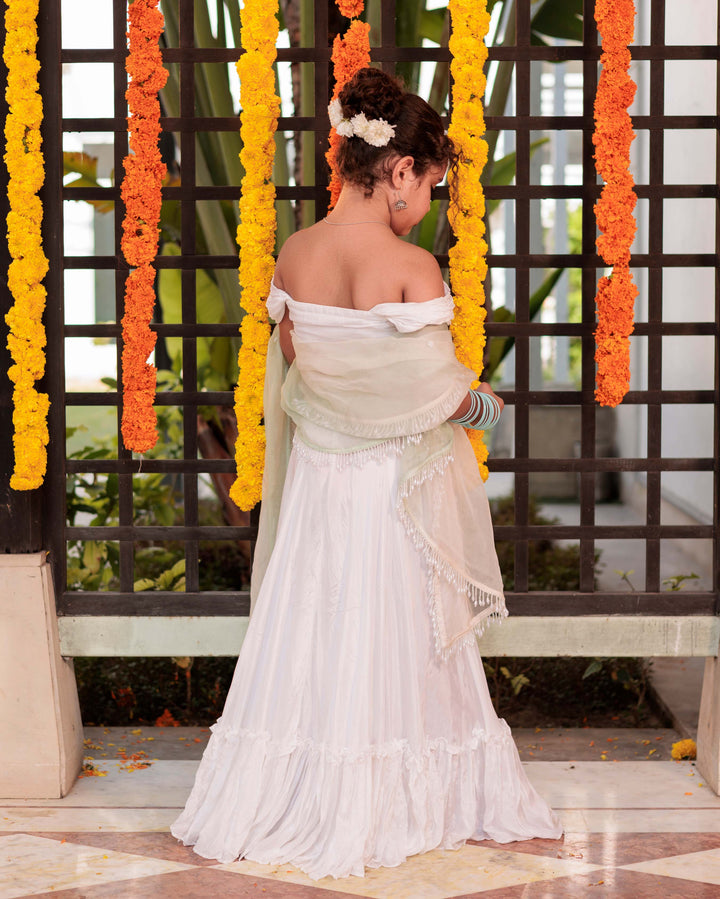 Snowflake Serenade White Silk Lehenga Set
