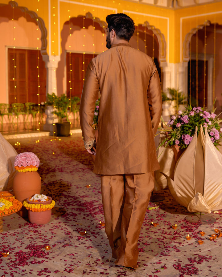 Divakar Brown Chanderi Embroidered Kurta