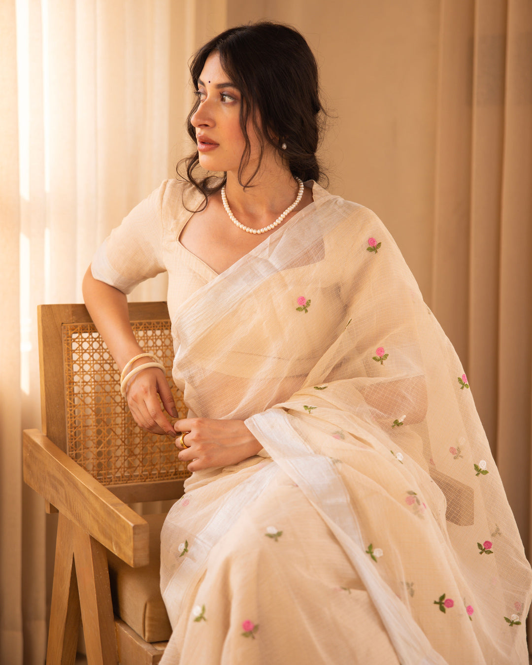 Lika Beige Doria Embroidered Saree