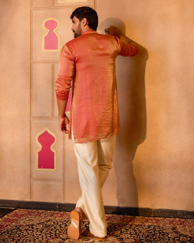 Veerang Orange Tissue Kurta