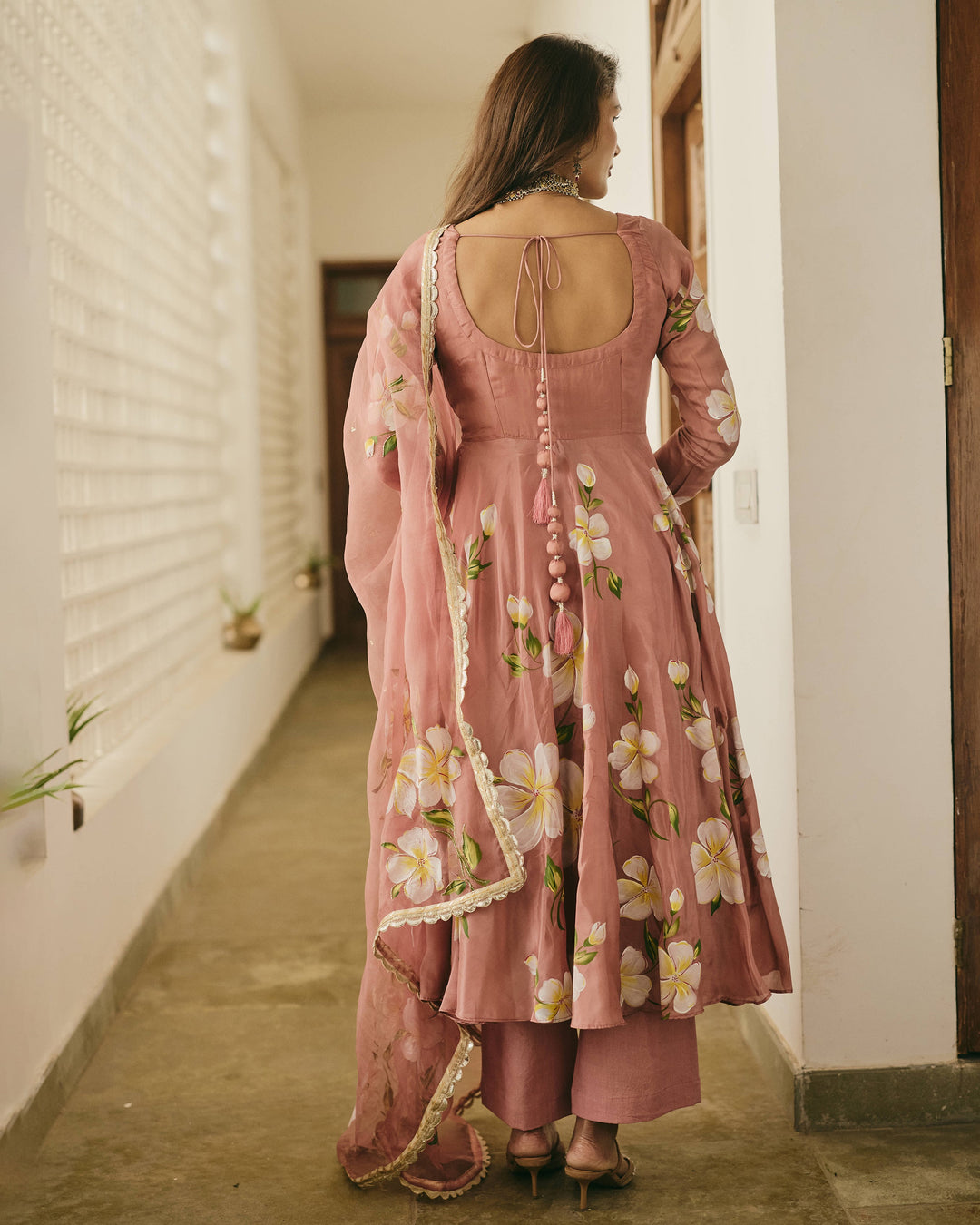 Vamika Mauve Handpainted Viscose Organza Suit Set