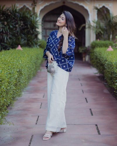 Angan Blue Bandhani Cotton Top