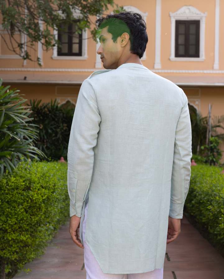 Pranay Pastel Blue Solid Cotton Flex Kurta