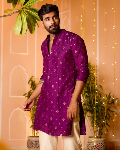 Prakashit Purple Jacquard Kurta