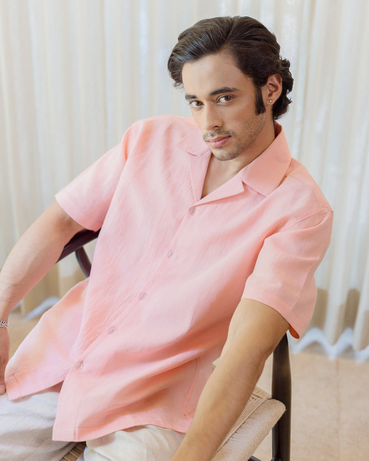 Zevic Almond Peach Cotton Flex Solid Shirt