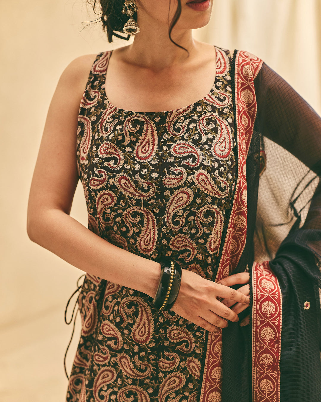 Ivana Black Cotton Printed Suit Set
