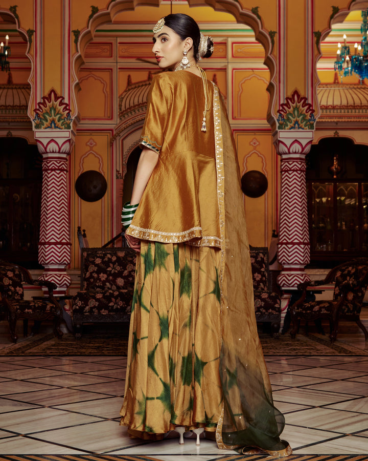 Anmol Mustard Embroidered Tie-Dye Chanderi Suit Set
