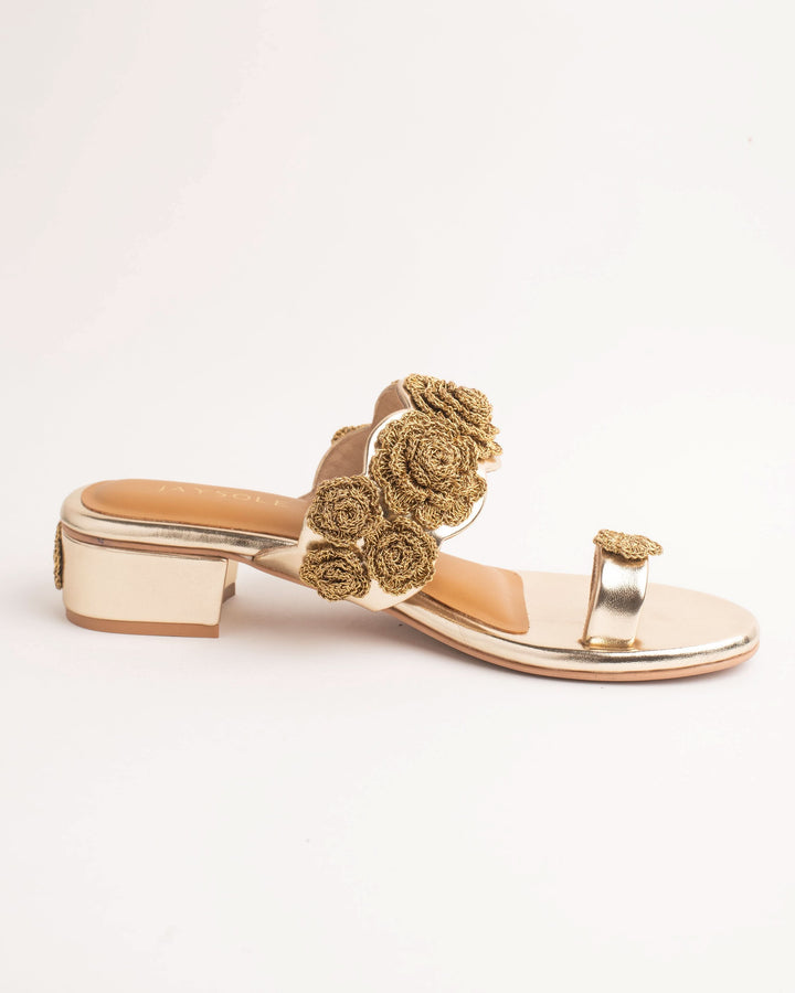 Sunehri Golden Flower Heels 
