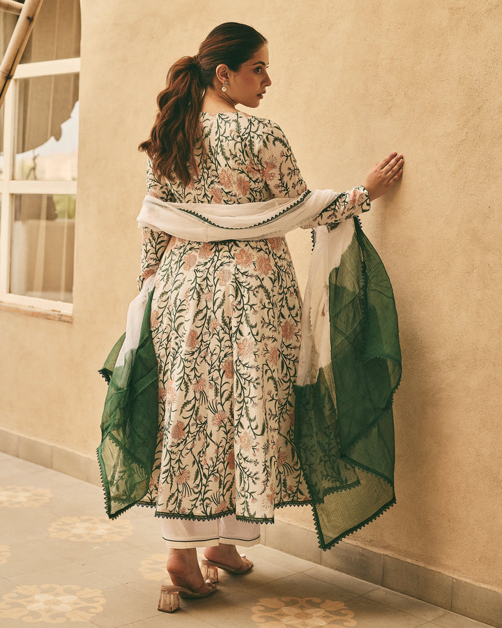 Adik White Cotton Printed Suit Set