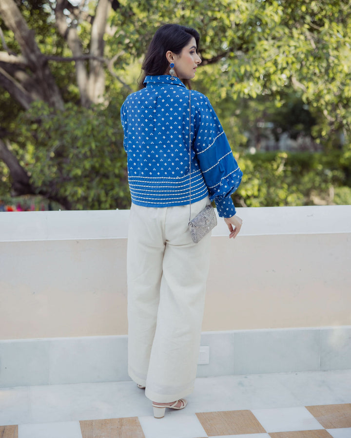 Heer Blue Bandhani Chanderi Shirt