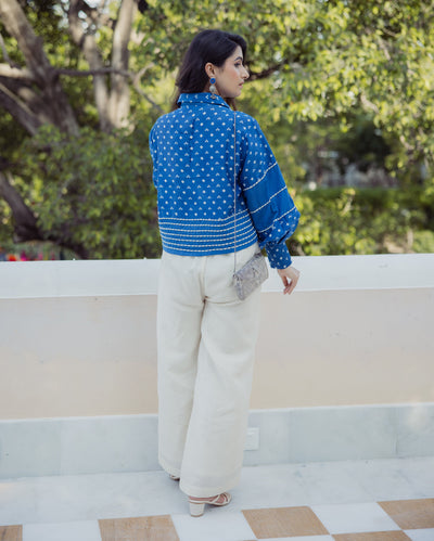 Heer Blue Bandhani Chanderi Shirt