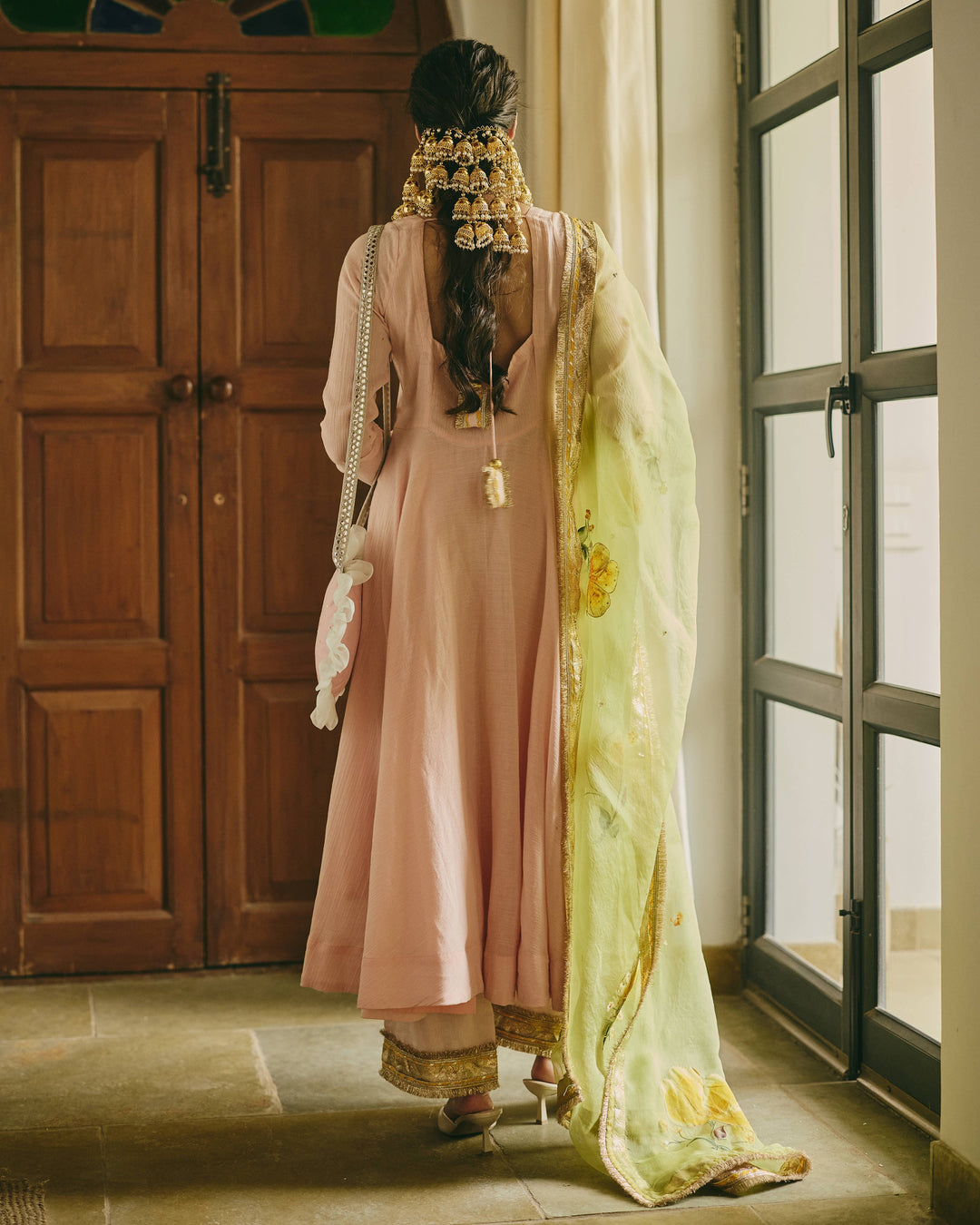 Rangriti Peach Handpainted Cotton Crush Suit Set
