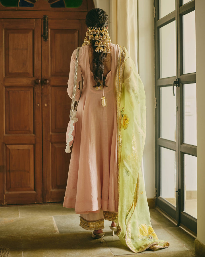 Rangriti Peach Handpainted Cotton Crush Suit Set