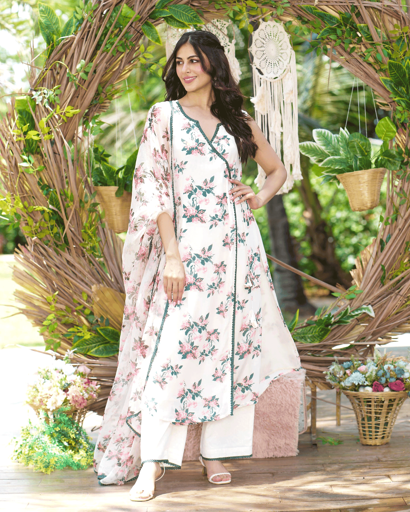 Rishika Off White Printed Silk Suit Set