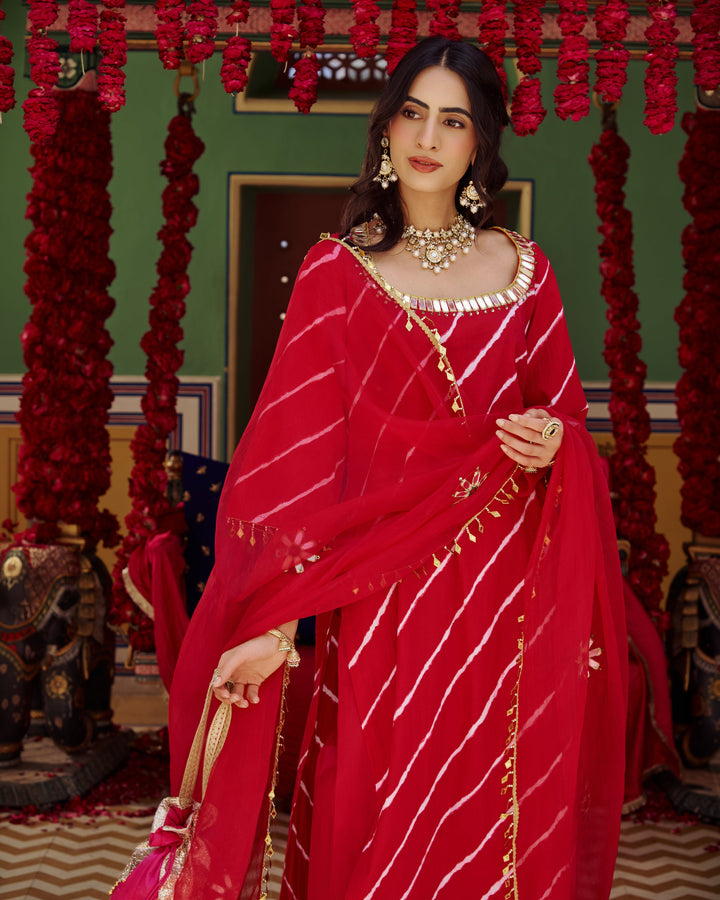 Rukh Pink Leheriya Cotton Suit Set