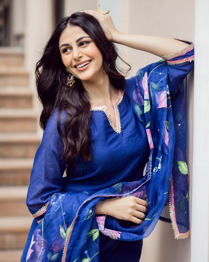 Padma Blue Handepainted Chanderi Suit Set