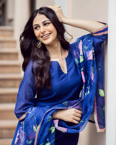 Padma Blue Handepainted Chanderi Suit Set