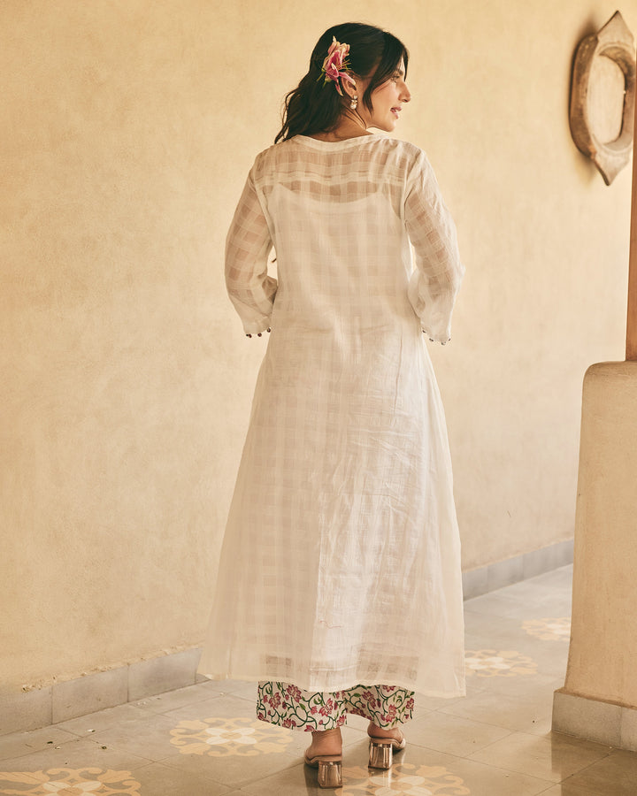 Leon White Big Checks Kurta Set